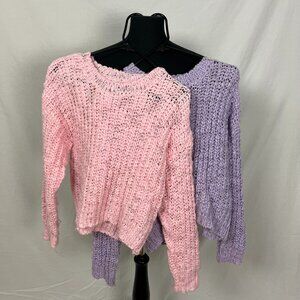 BUNDLE Forever 21 Baby Pink Lavender Knit Long Sleeve Sweater Size S